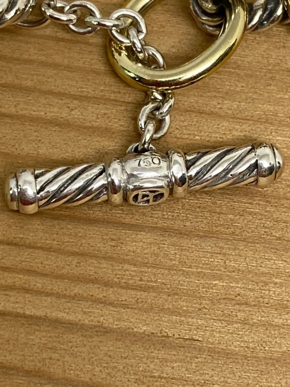 David Yurman 18K Yellow Gold & Sterling Silver Oval Cable Link Bracelet 7.5” - Picture 7 of 10